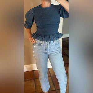 Zara gathered puff sleeve top.